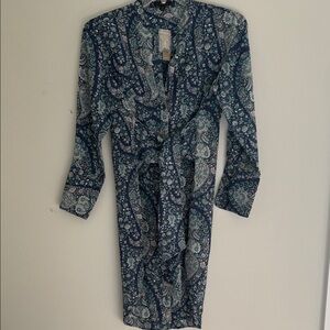 J. Crew Blue Paisley Wrap Dress with Tie Waist